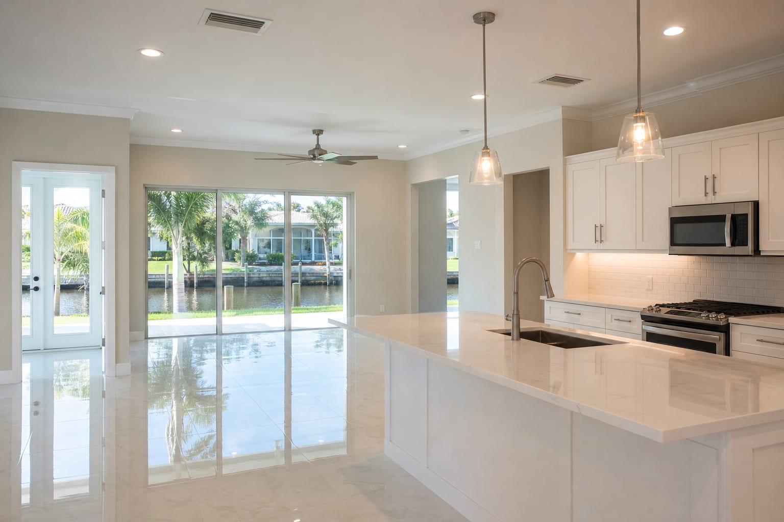 Newly renovated kitchen completely dust-free after post-construction cleaning